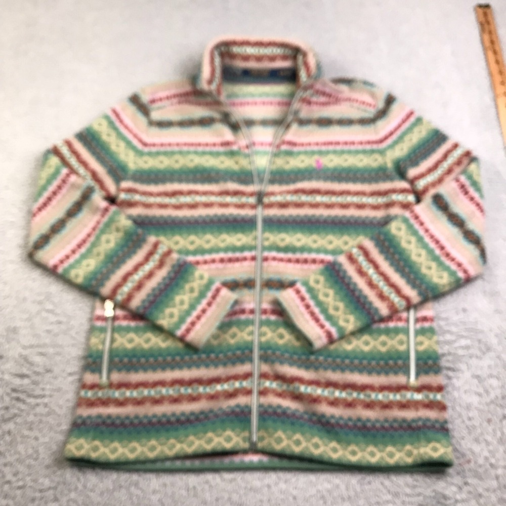 Polo Golf Ralph Lauren Jacket Womens L Colorful Fair Isle Fleece Zip Up Sweater